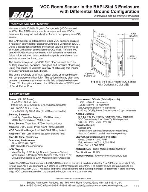 BAPI-Stat 4 X-Combo - Room Temperature and Humidity Sensor - BAPI