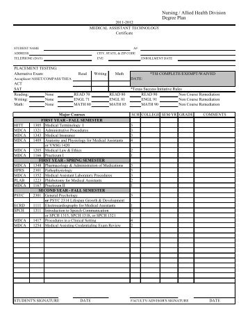 Nursing / Allied Health Division Degree Plan - South Texas College