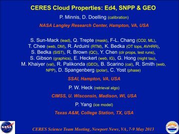 CERES Clouds Working Group Report - NASA
