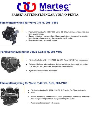 Färskvattenkylning för Volvo 3.0 ltr, 901- V100 - Martec