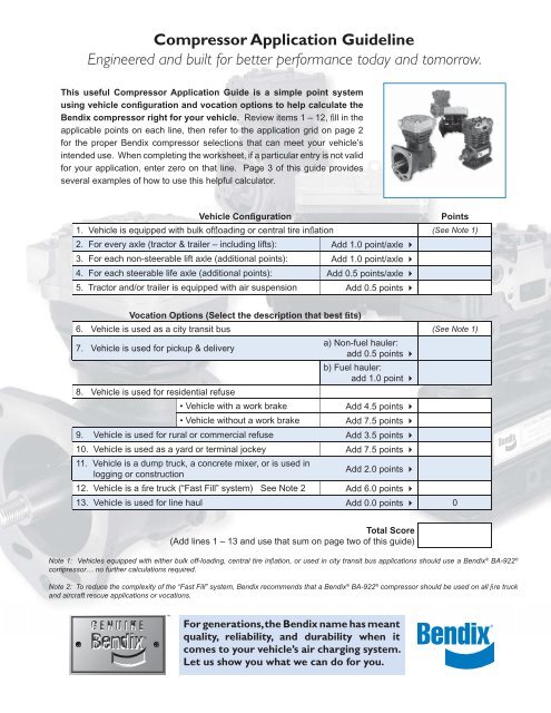 Compressor Application Guideline Engineered and built for ... - Bendix