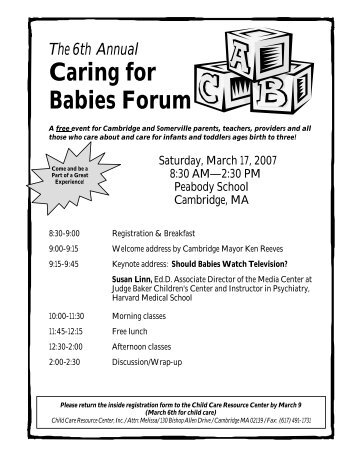 Caring for Babies Forum - Child Care Resource Center