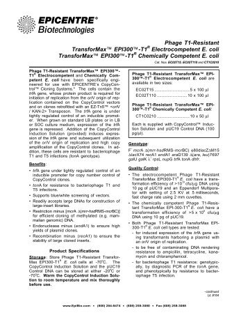 Protocol for Phage T1-Resistant TransforMax™ EPI300™-T1R ...