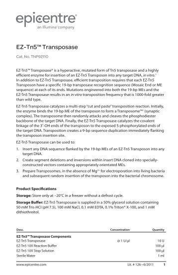 Protocol for EZ-Tn5â¢ Transposase