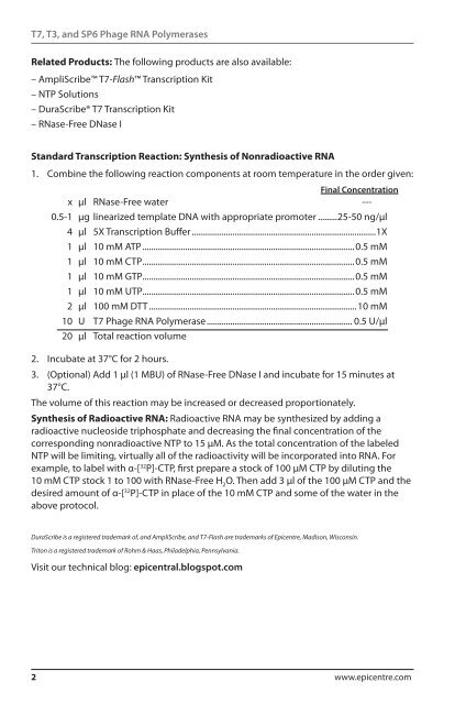 Protocol for T7 Phage RNA Polymerase