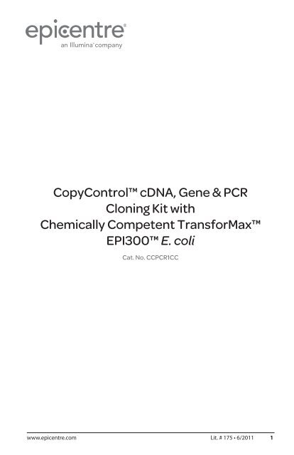 Protocol for CopyControlâ¢ cDNA, Gene & PCR Cloning Kit with ...