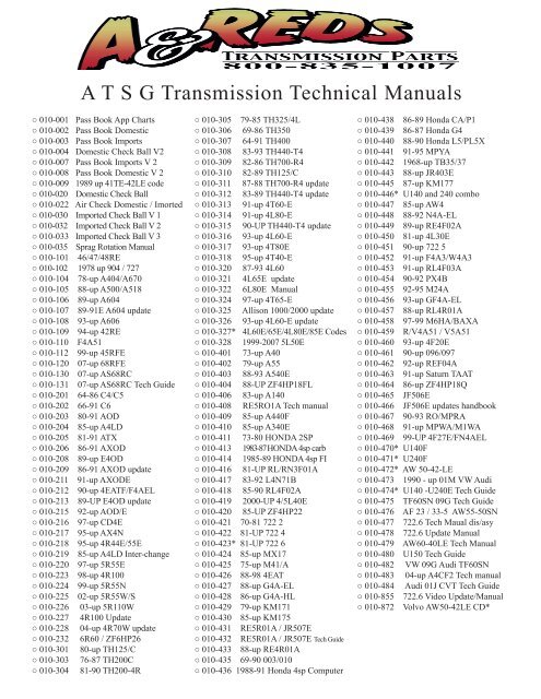 A T S G Transmission Technical Manuals - A & Reds
