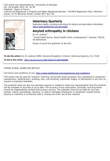 Amyloid arthropathy in chickens - Biochemistry and Molecular Biology