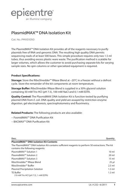 Protocol for PlasmidMAXâ¢ DNA Isolation Kit