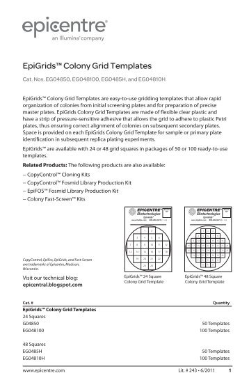 Protocol for EpiGridsâ¢ Colony Grid Templates