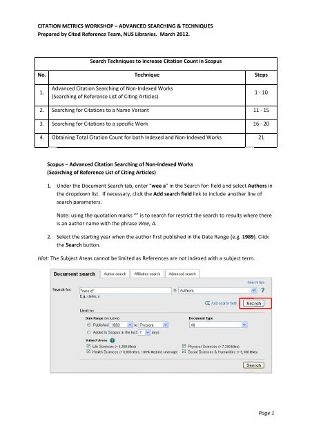 CITATIO Prepare No. 1. Ad (S 2. Se 3. Se 4. Ob ... - NUS Libraries