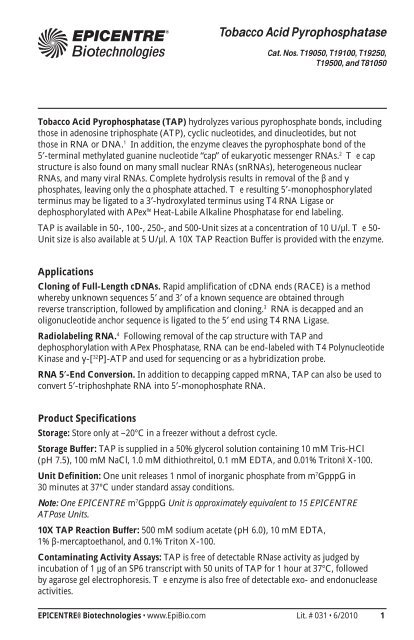 tobacco acid pyrophosphatase Protocol for Tobacco Acid Pyrophosphatase