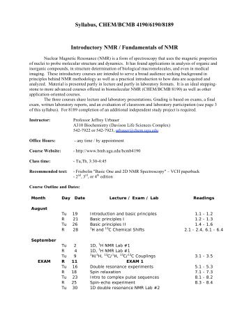 Syllabus, CHEM/BCMB 4190/6190/8189 Introductory NMR ...