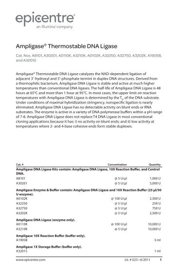 Protocol for AmpligaseÂ® Thermostable DNA Ligase