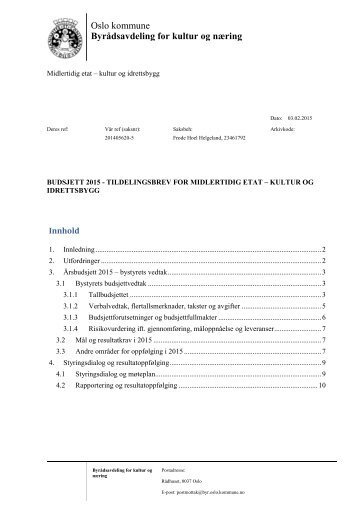 TILDELINGSBREV FOR MIDLERTIDIG ETAT – KULTUR OG IDRETTSBYGG