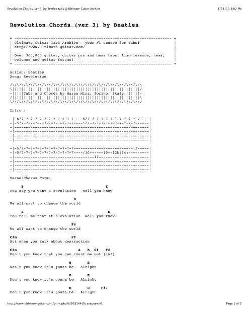 Revolution Chords Ver 3 By Beatles Tabs Ultimate Guitar Archive