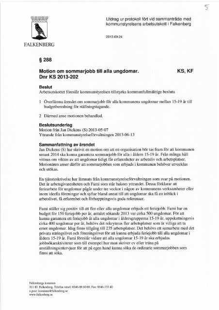 Motion Om Sommarjobb Till Alla Ungdomar Falkenbergs Kommun