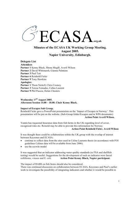 Minutes Of The Ecasa Uk Working Group Meeting August 05