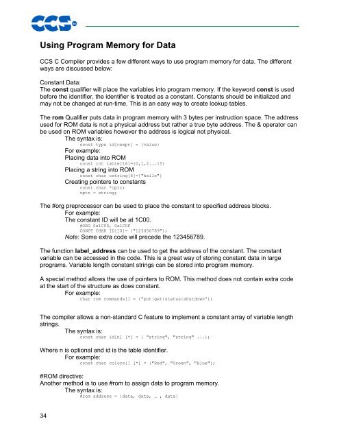 CCS C Compiler Manual PCB / PCM / PCH