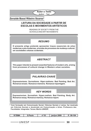 LEITURA DA SOCIEDADE A PARTIR DE ESCOLAS E MOVIMENTOS ARTÍSTICOS.