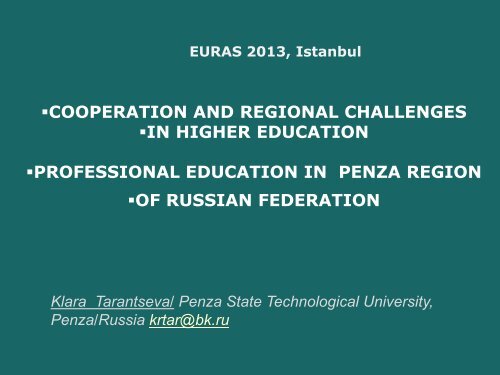 Prof.Dr.KlaraTarantseva-Penza Region of Russia - EURAS