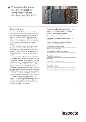 PDF - Produktcertifiering av hissar och ... - Inspecta