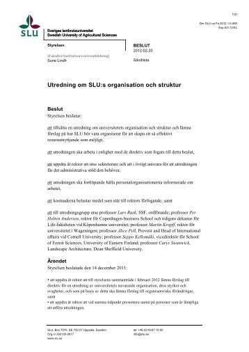 Utredning om SLU:s organisation och struktur