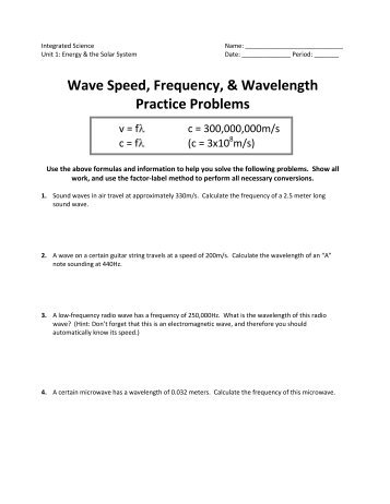 Wave Speed, Frequency, & Wavelength Practice Problems