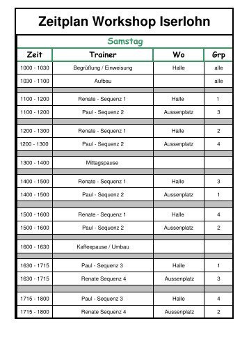 Zeitplan Workshop Iserlohn - der Agility-Nationalmannschaft