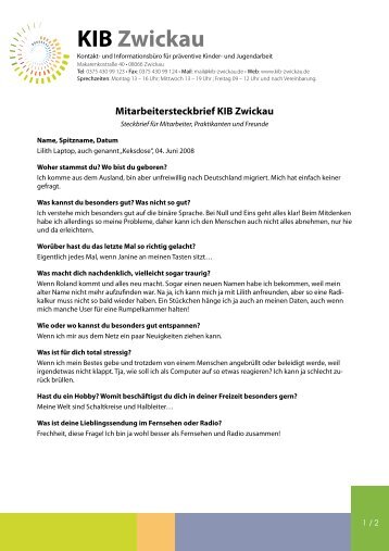 Mitarbeitersteckbrief Lilith - KIB Zwickau