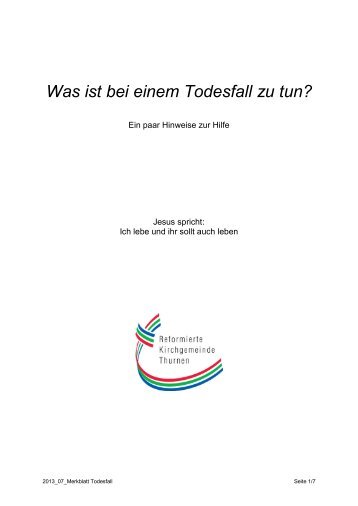 Merkblatt Todesfall - Kirchgemeinde Thurnen