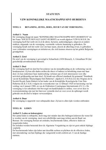 Statuten van de K.M.S.H. - Koninklijke Maatschappij Sint-Hubertus vzw