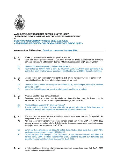 reglement genealogische identificatie van losh-honden