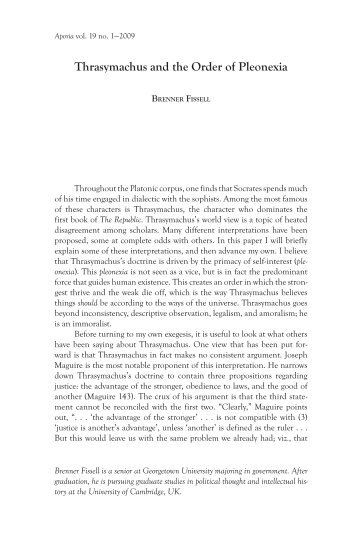 Thrasymachus and the Order of Pleonexia - Aporia