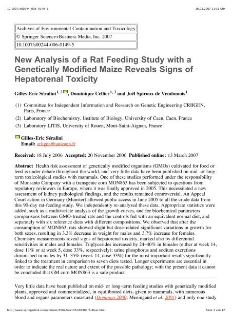 New Analysis of a Rat Feeding Study with a Genetically Modified ...