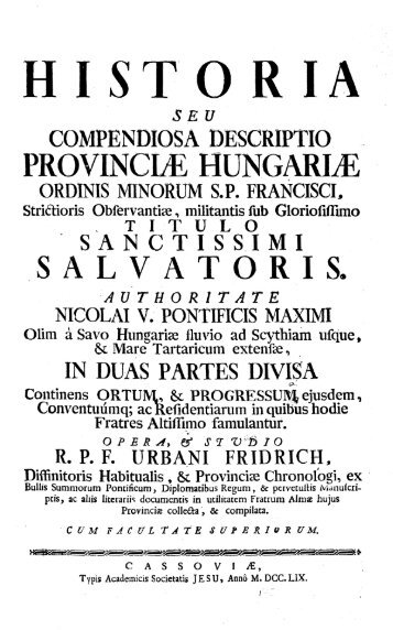 provincle hungarle salvatoris . nicolai v. pontificis maximi rpf urbani ...