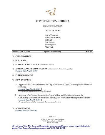 company agreement terms and conditions - City of Milton