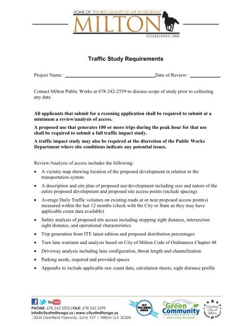 Traffic Study Requirements - City of Milton