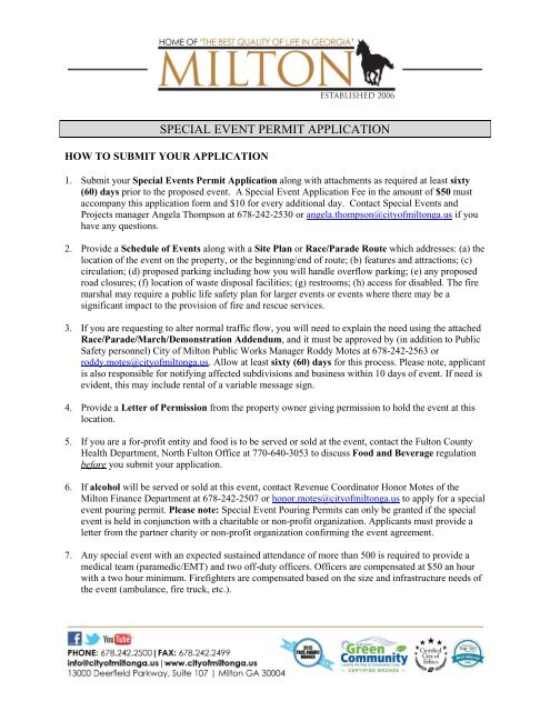 SPECIAL EVENT PERMIT APPLICATION - Cityofmiltonga.org