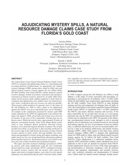 adjudicating mystery spills, a natural resource damage claims case ...