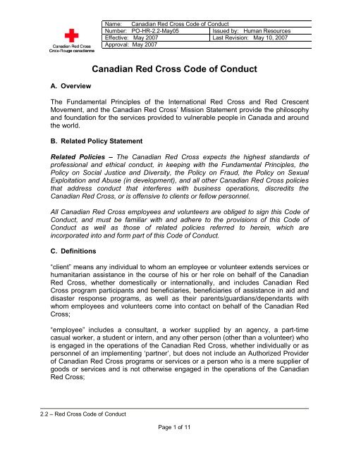 Code of Conduct Form - Canadian Red Cross