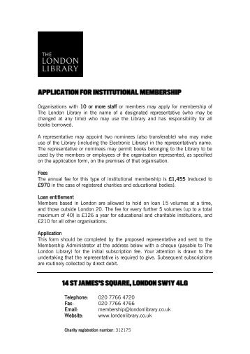 Institutional Membership Application Form - The London Library