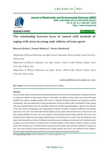 The relationship between locus of control with methods of coping with stress in young male athletes of team sports