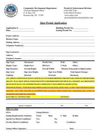 Sign Permit Application, Fees, and Brochure - Town of Kernersville