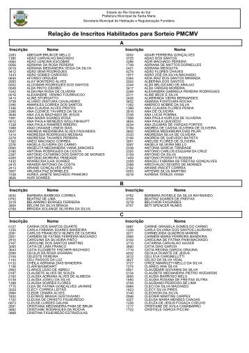 RelaÃ§Ã£o de Inscritos Habilitados para Sorteio PMCMV - Prefeitura ...