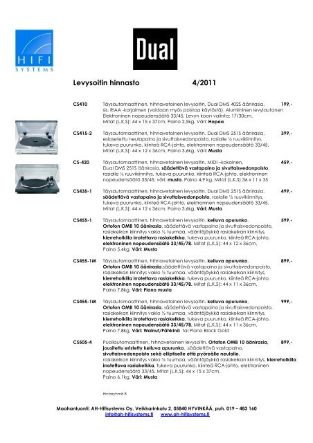 Dual hinnasto 4-2011 - Hifimesta