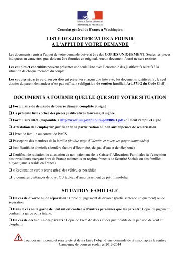 (Liste des pièces justificatives 2013) - Consulat Général de France à ...