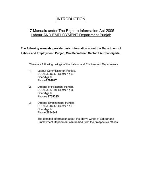 INTRODUCTION 17 Manuals under The Right to Information Act ...