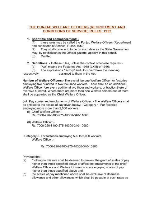 The Punjab Welfare Officers Department Of Labour Government Of