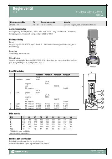 ProduktbladfÃ¶r Reglerventil - RTK - Armatec